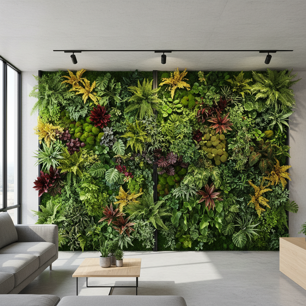 Mur végétal intérieur artificiel : solutions zéro entretien pour pièces sombres et couloirs Image pour mur végétal intérieur artificiel